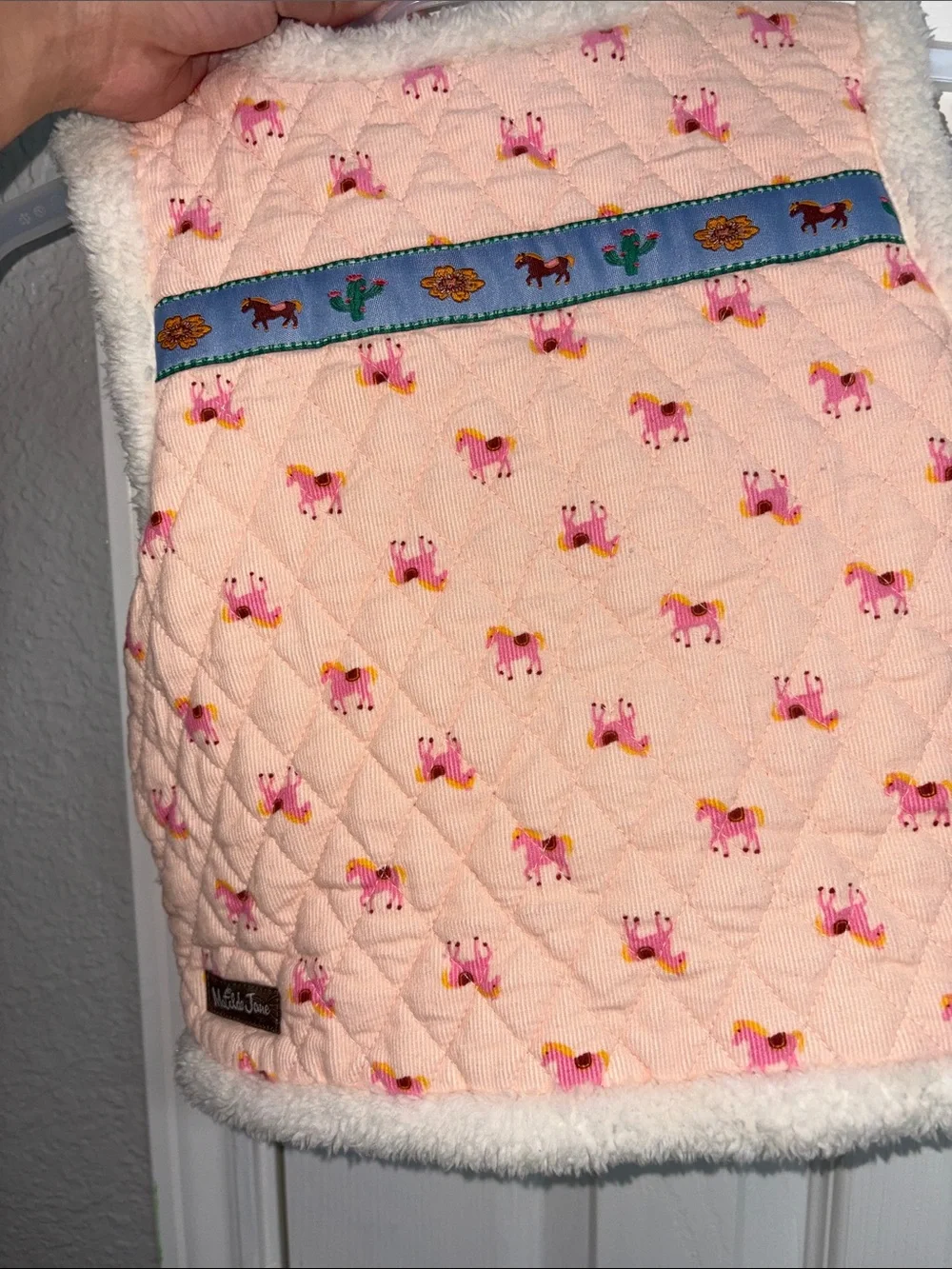 Matilda Jane Cream Sherpa Vest with Pink & Blue Button Accents